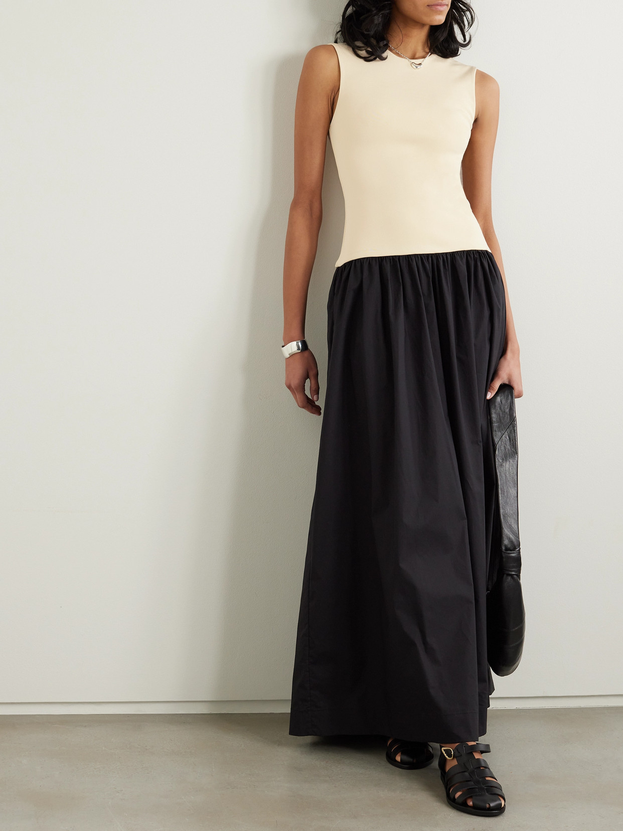Esse Studios Two-tone Stretch-knit And Organic Cotton-poplin Maxi Dress In Neutrals