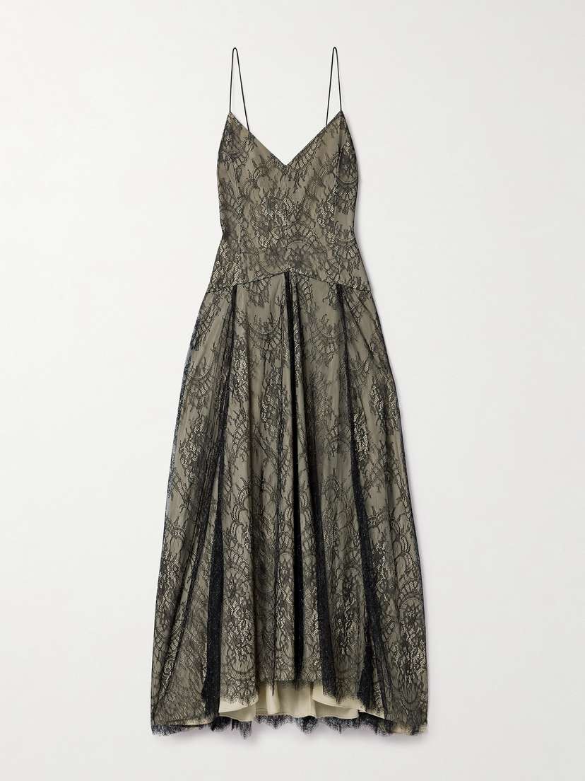 ESSE Studios Solace Gathered Metallic Lace Midi Dress