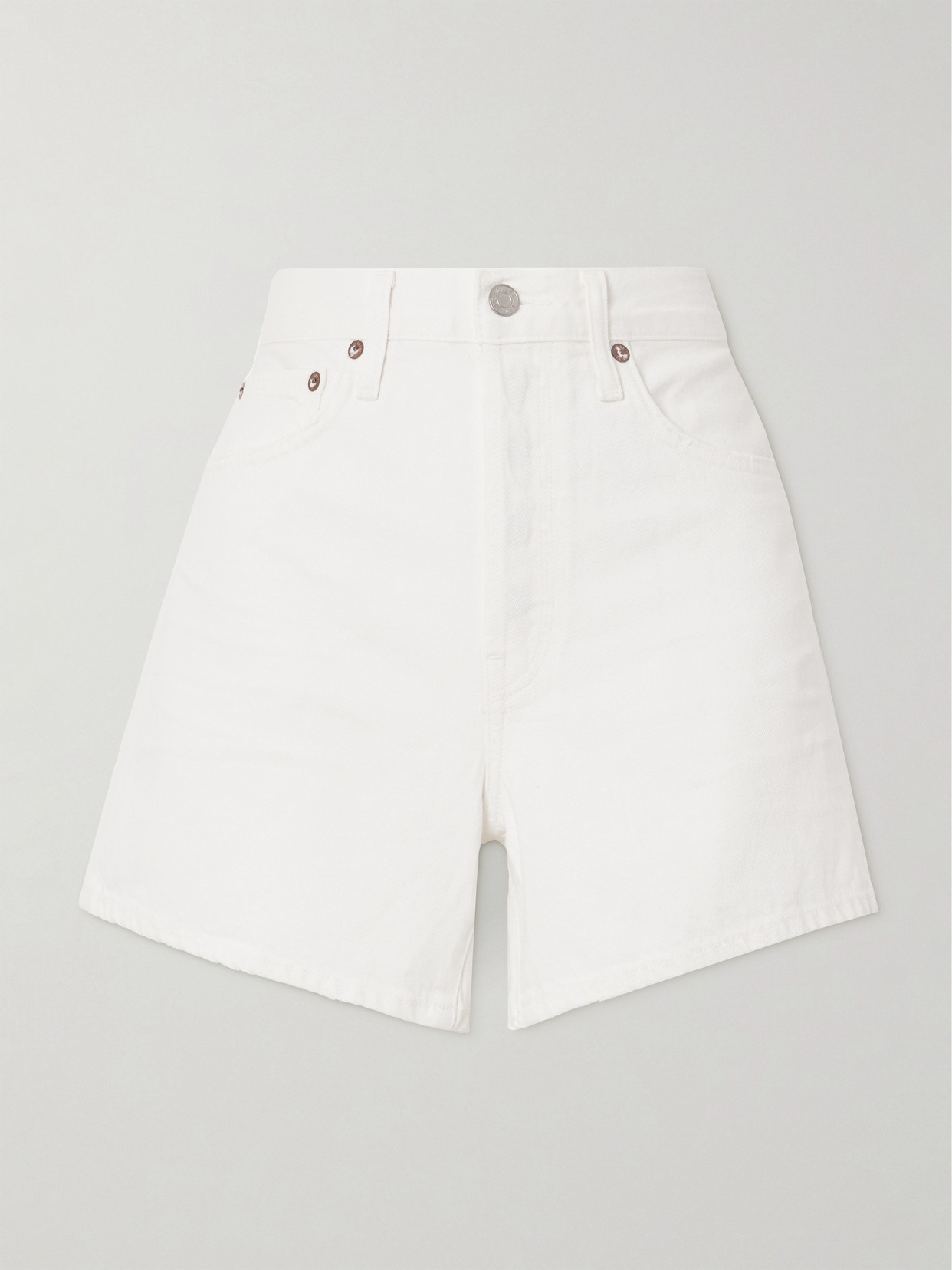 Agolde Parker Long Clean Denim Shorts In White