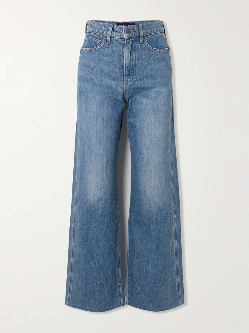 Veronica Beard Taylor Frayed High-rise Wide-leg Jeans