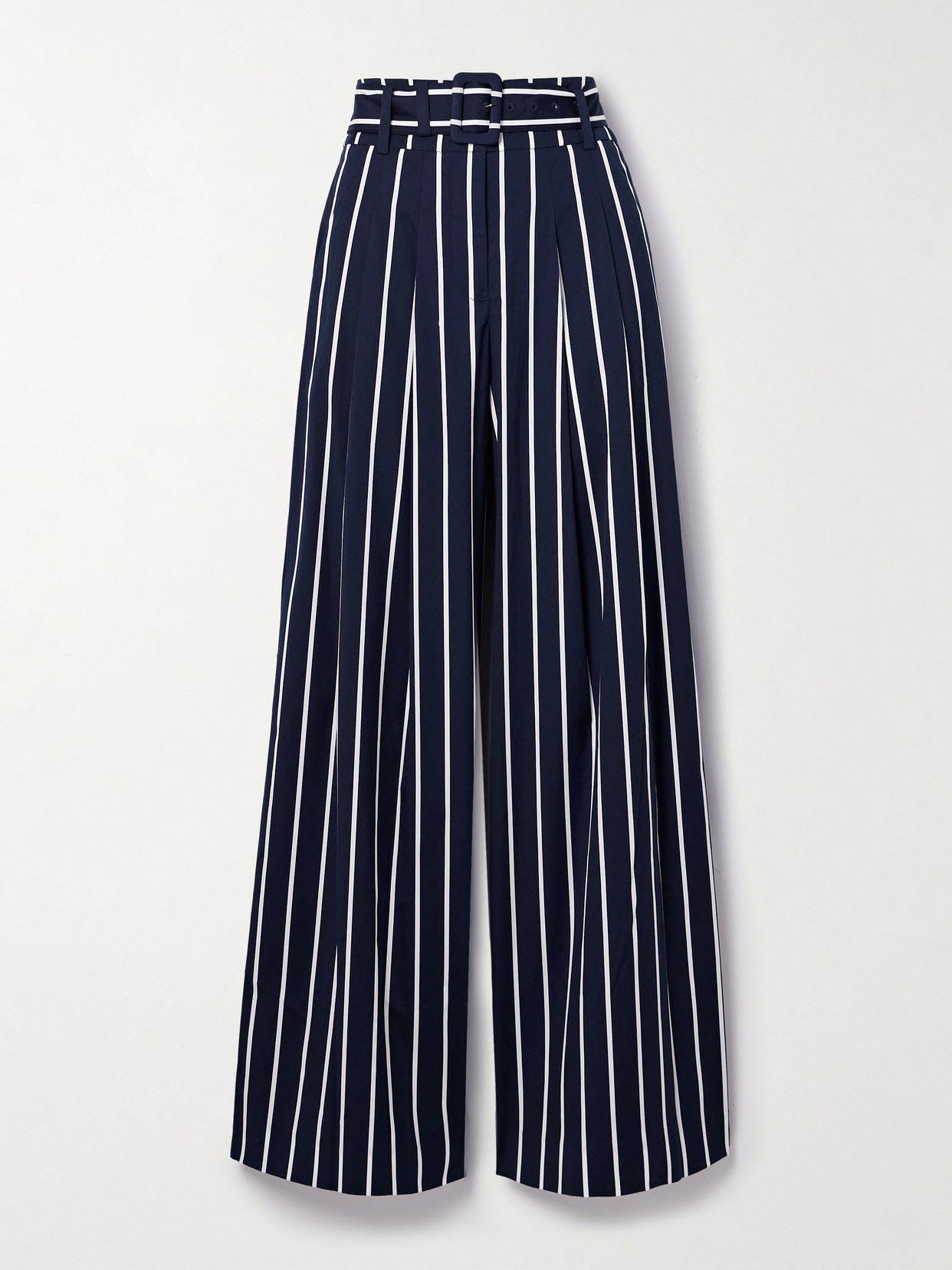 Veronica Beard - Maliyah Belted Striped Cotton-blend Wide-leg Pants - Blue