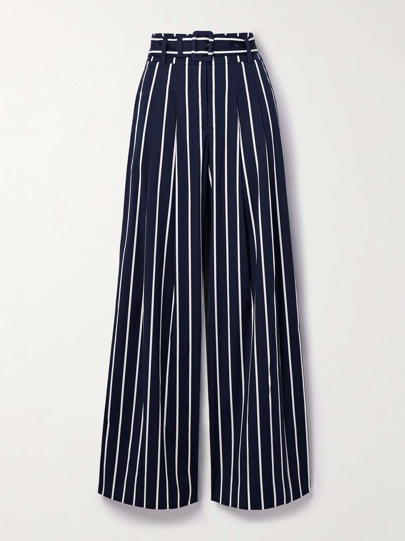 Veronica Beard Maliyah Belted Striped Cotton-blend Wide-leg Pants