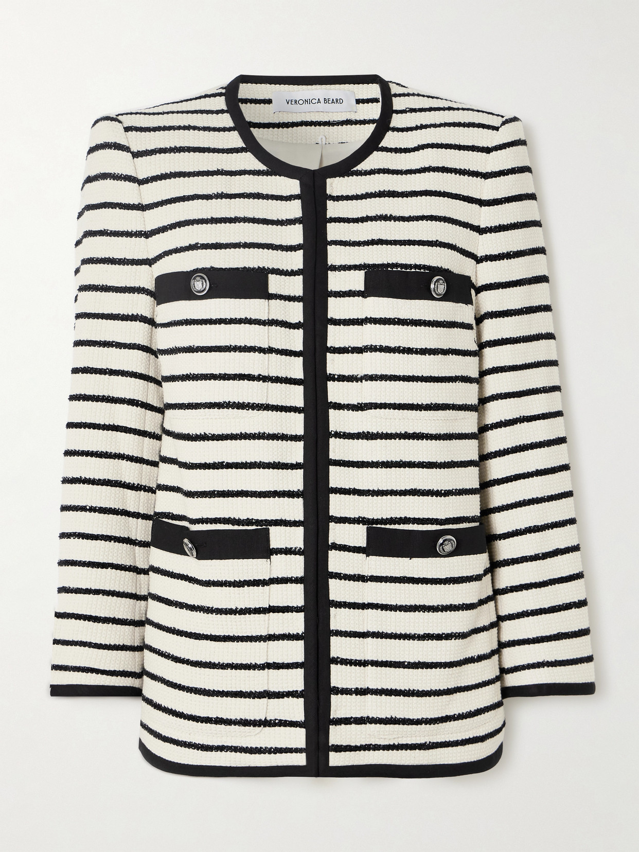 VERONICA BEARD FOSTER STRIPED COTTON-BLEND TWEED JACKET