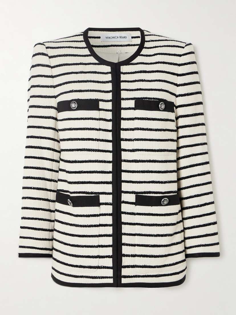 Veronica Beard Foster Striped Cotton-blend Tweed Jacket