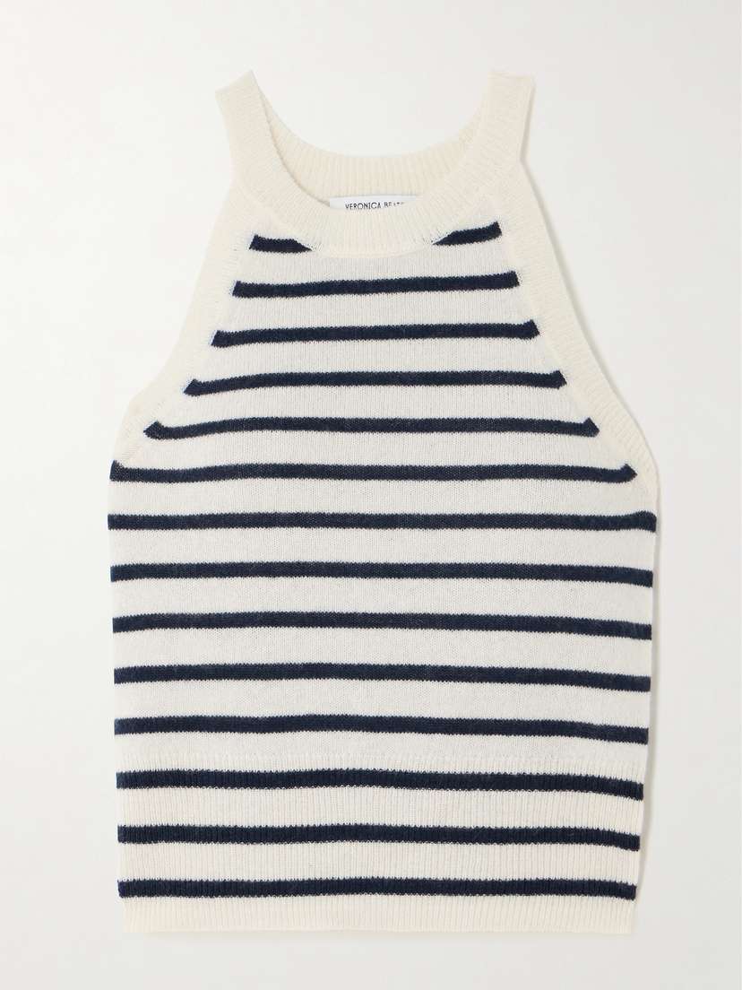 Veronica Beard Myrick Striped Cashmere Tank - x large