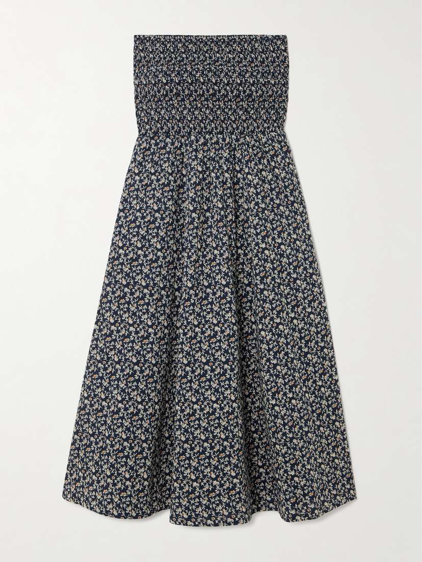 Veronica Beard Cornelia Strapless Smocked Floral-print Cotton Midi Dress