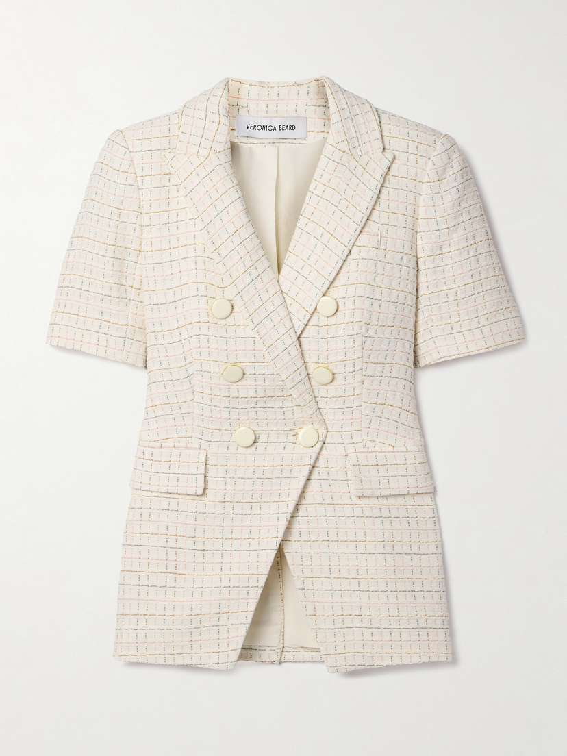 Veronica Beard Atwood Dickey Double-breasted Cotton-tweed Blazer