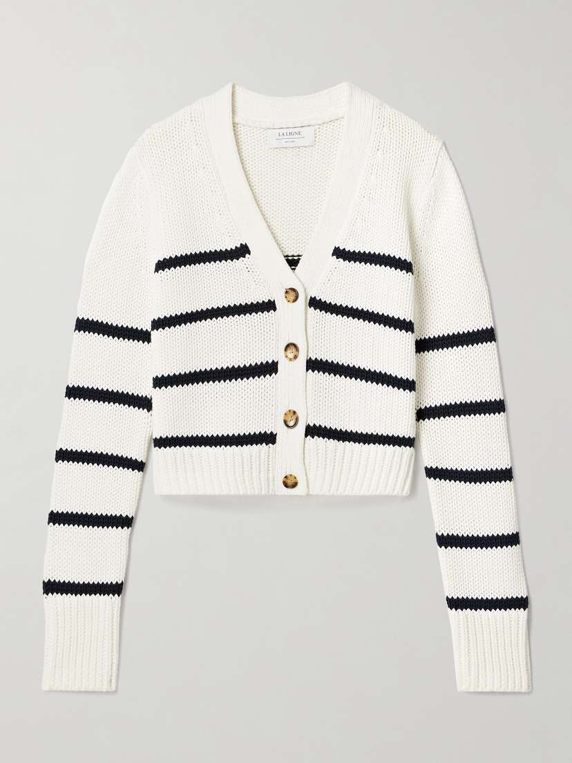 La Ligne Mini Marina Striped Cotton Cardigan - x large