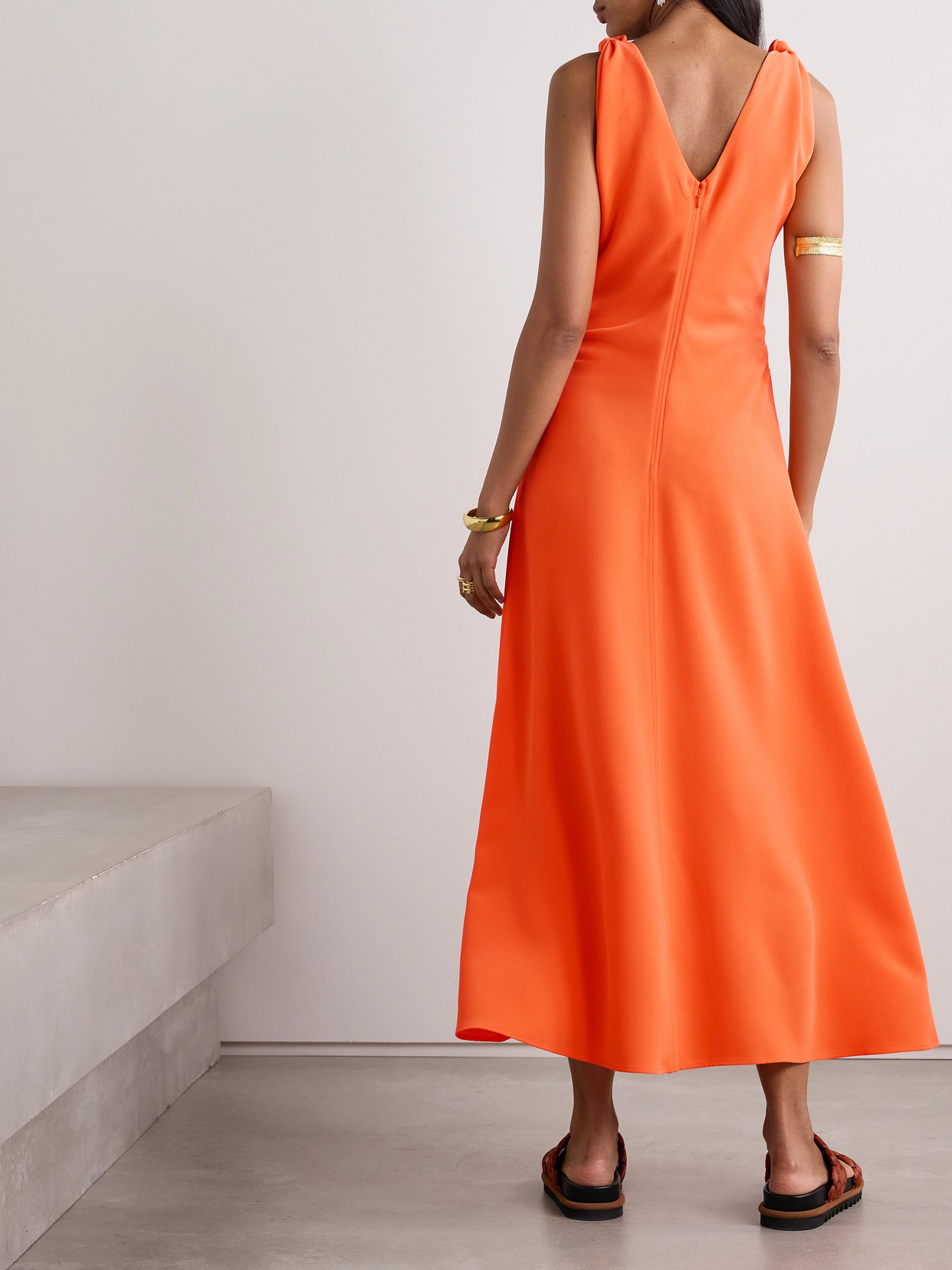 La Ligne Knotted Crepe Midi Dress In Orange