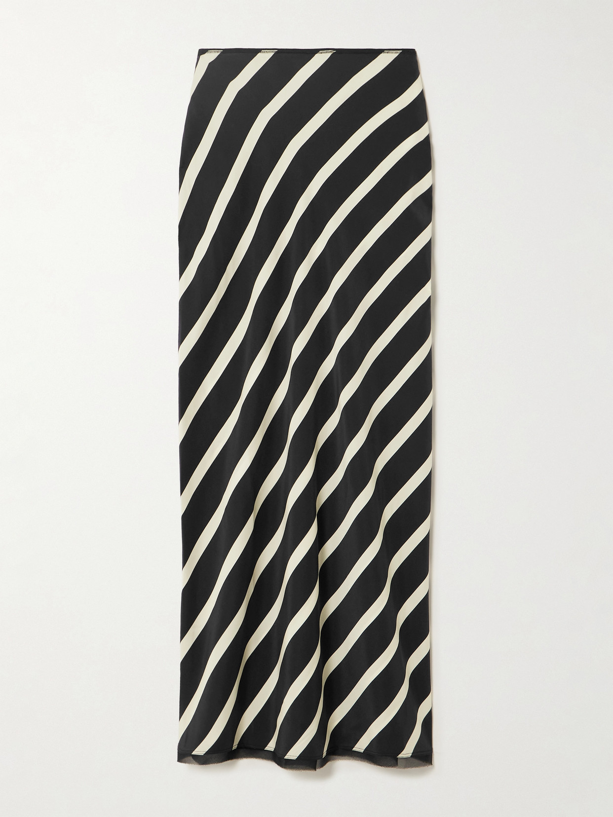 La Ligne Bianca Chiffon-trimmed Striped Silk Maxi Skirt In Black