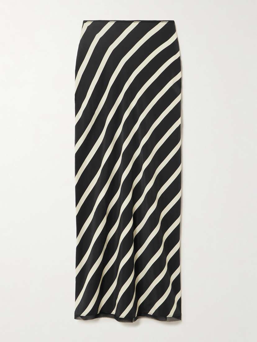 La Ligne Bianca Chiffon-trimmed Striped Silk Maxi Skirt - x large