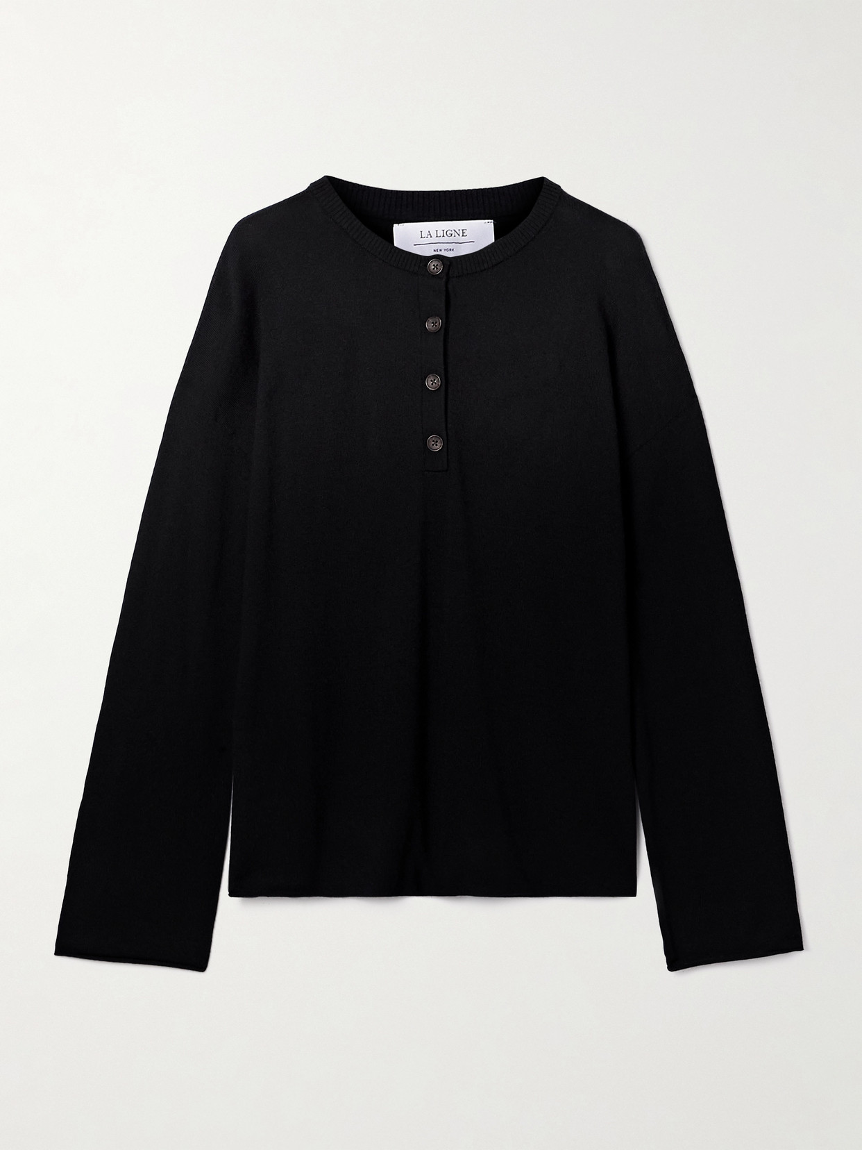 La Ligne - Oversized Cashmere Henley Sweater - Black