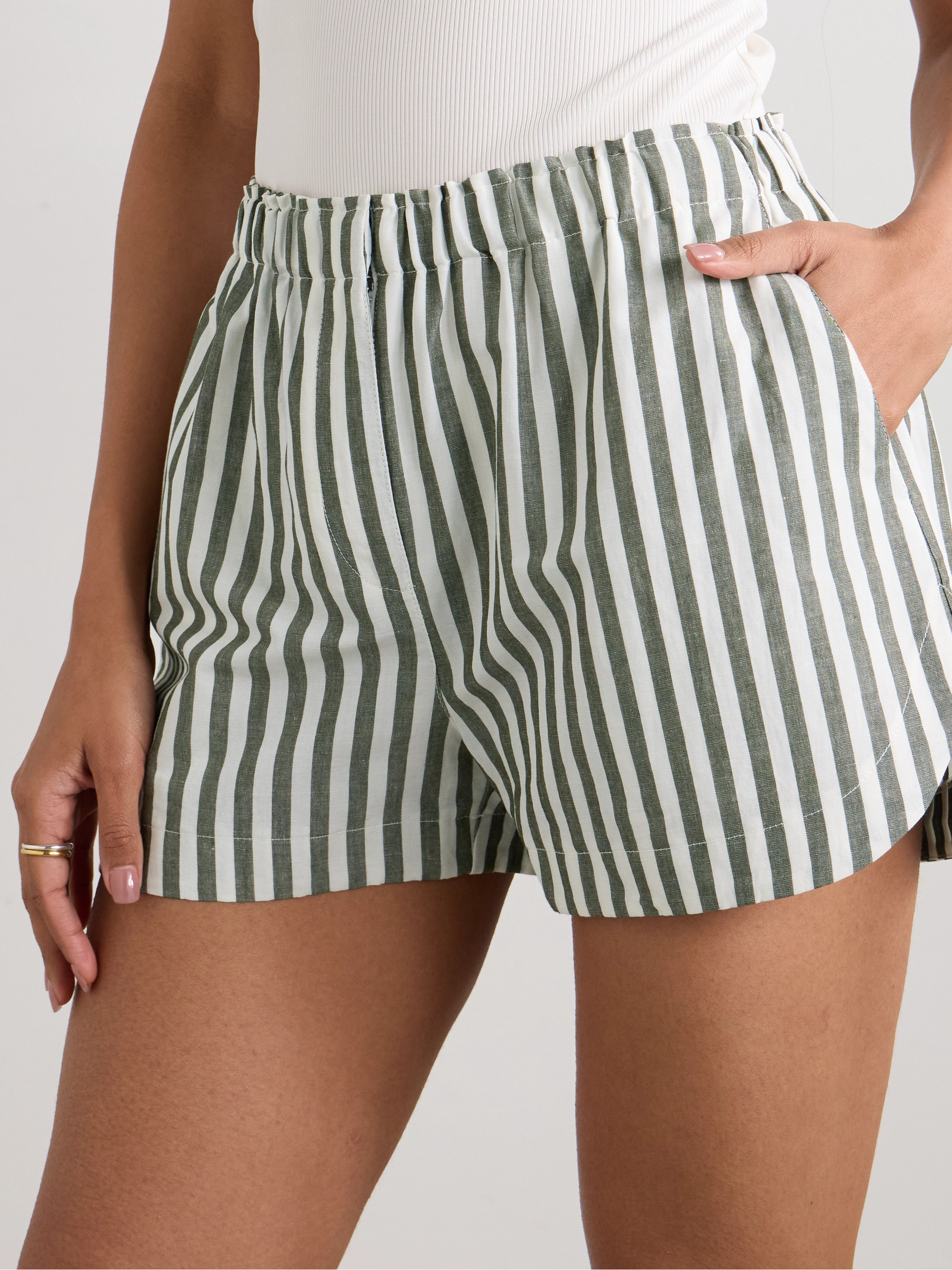 La Ligne Macaulay striped cotton and linen-blend shorts thumbnail