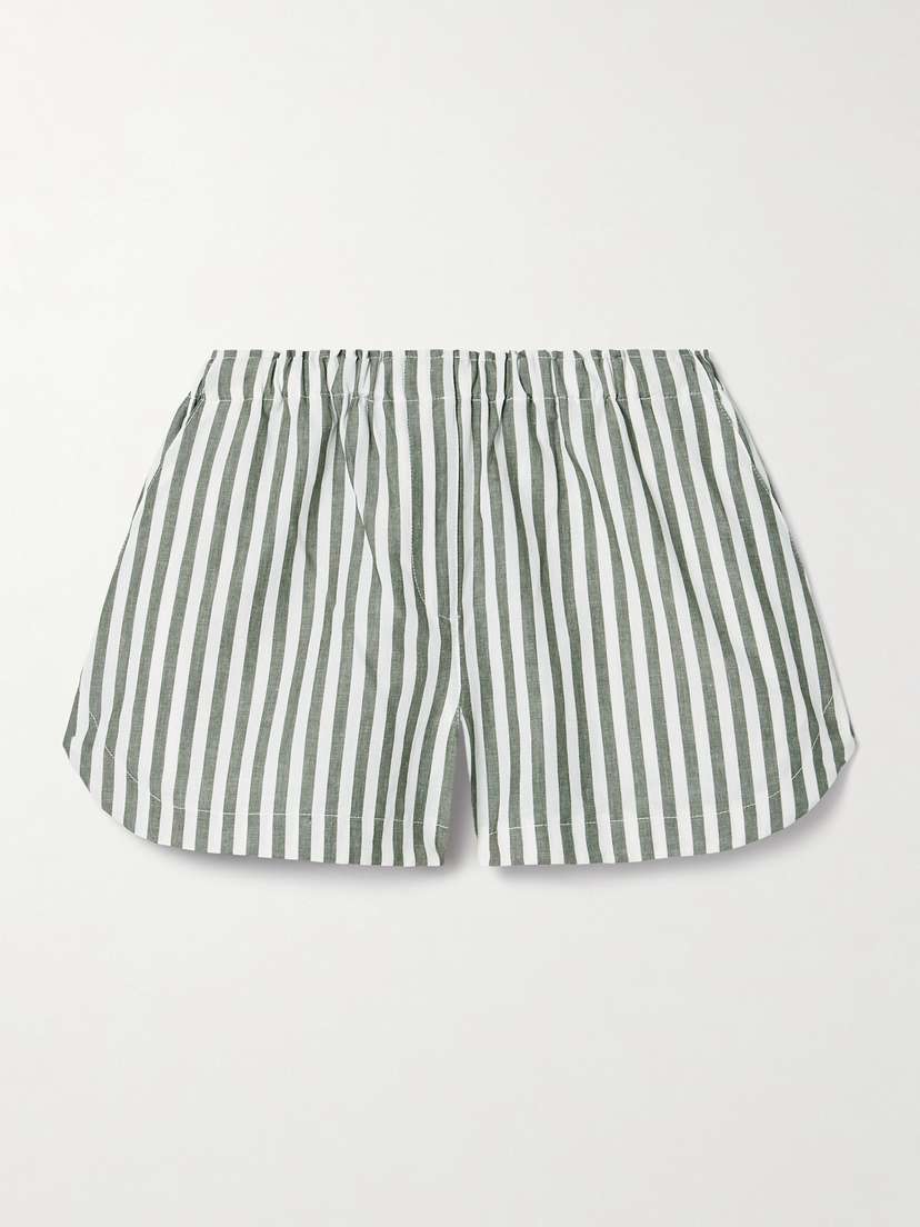 La Ligne Macaulay Striped Cotton And Linen-blend Shorts