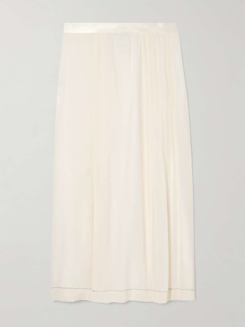 La Ligne Pintucked Silk Midi Skirt