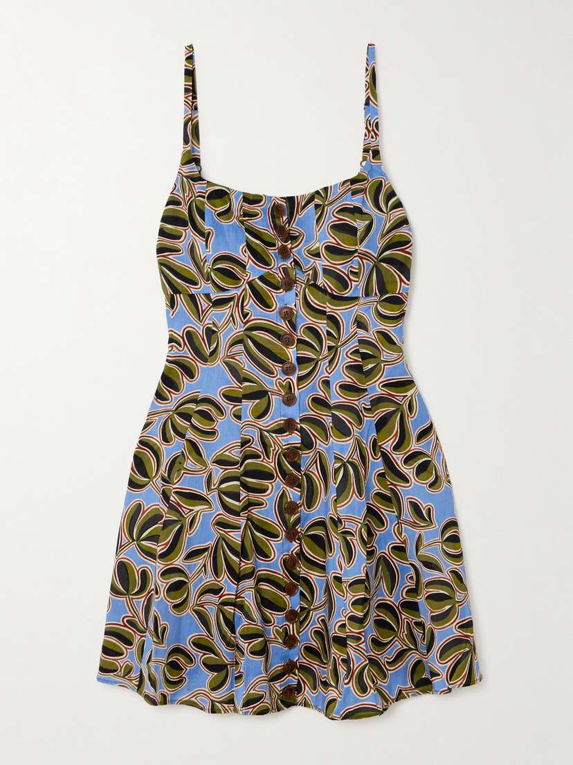 La Ligne Alba Printed Linen-blend Mini Dress