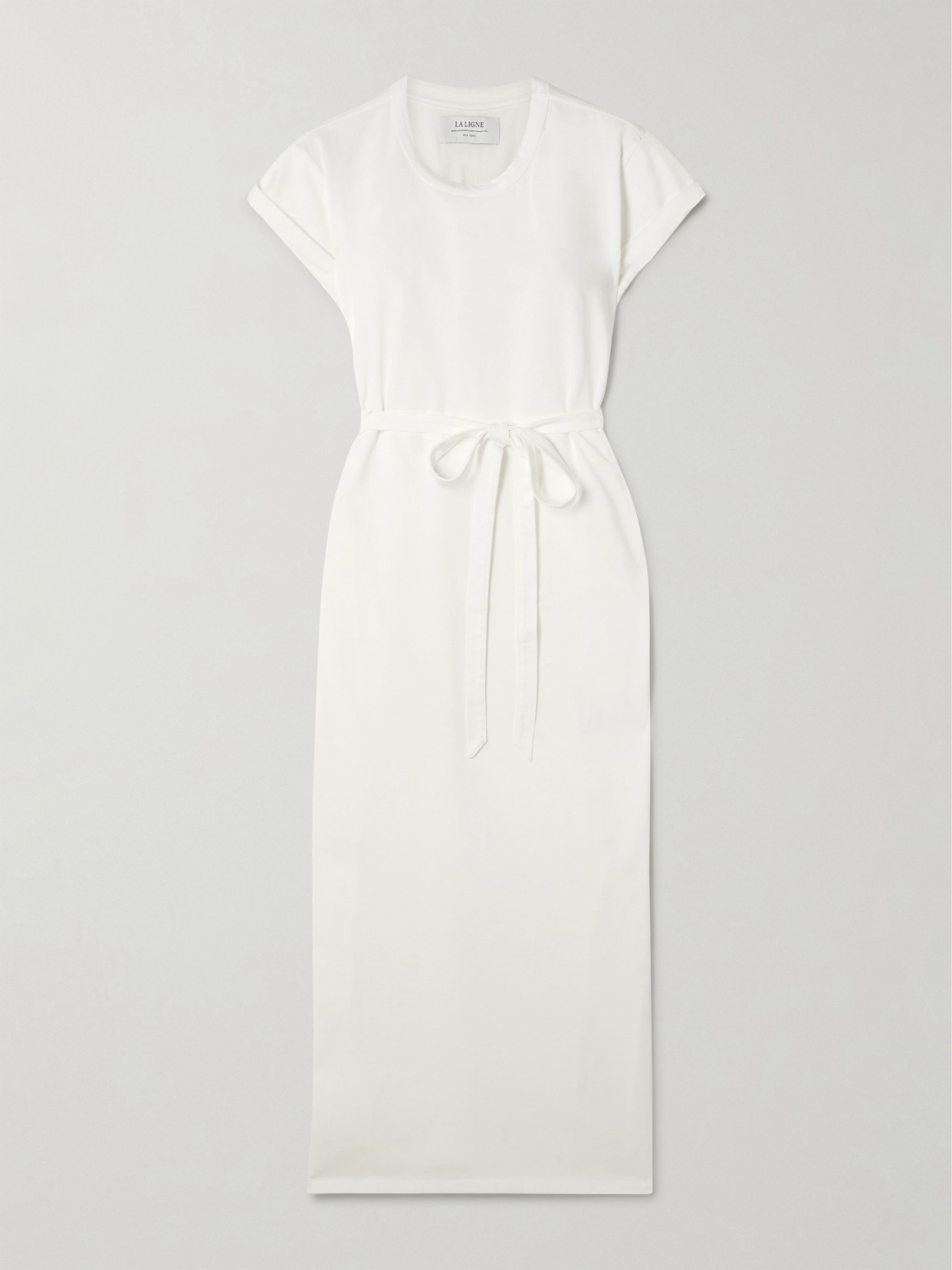 La Ligne Andie Belted Cotton-jersey Midi Dress In White
