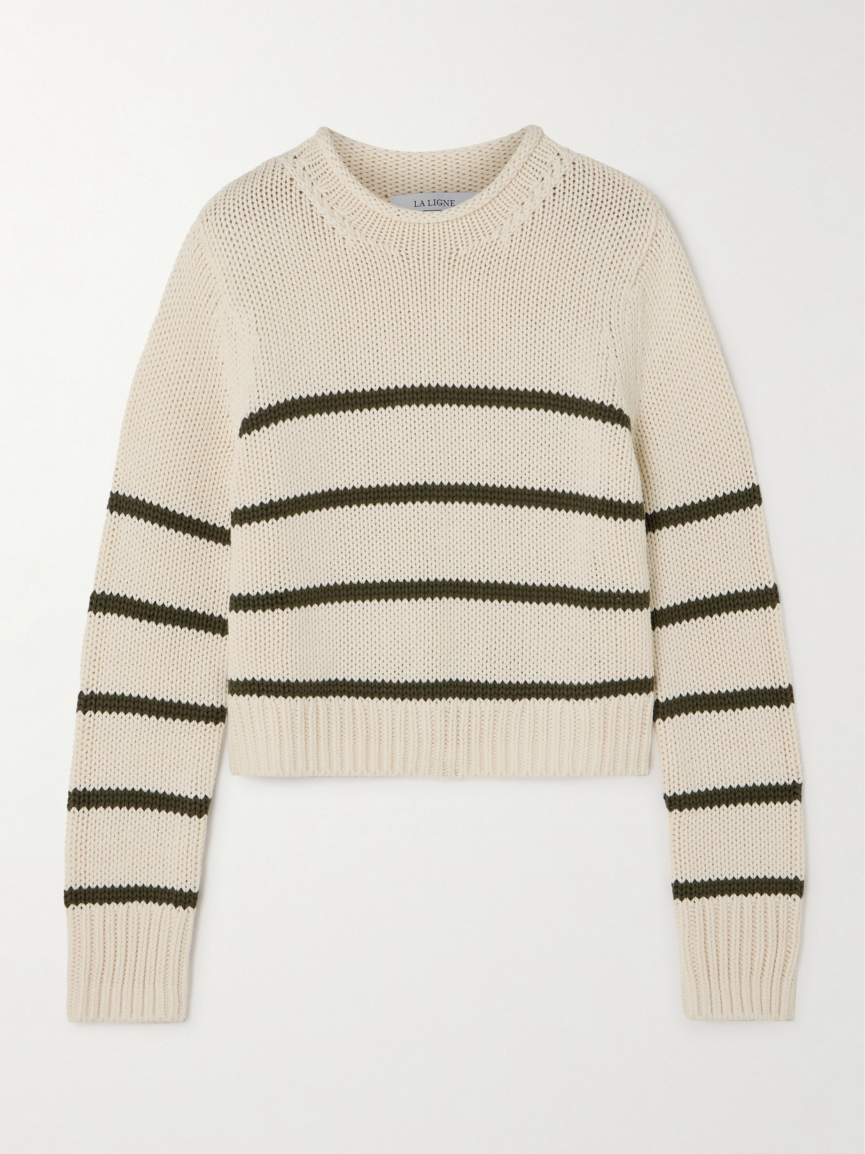 Shop La Ligne Mini Marina Striped Cotton Sweater In Cream