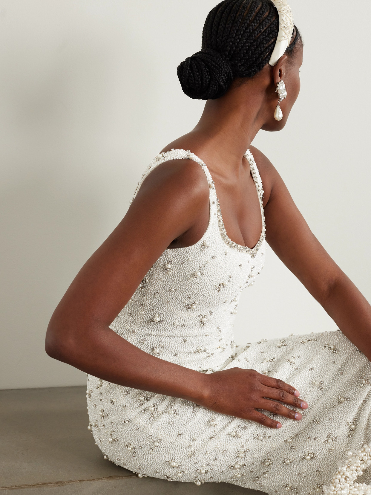 Clio Peppiatt Embellished Stretch-tulle Gown In Ivory