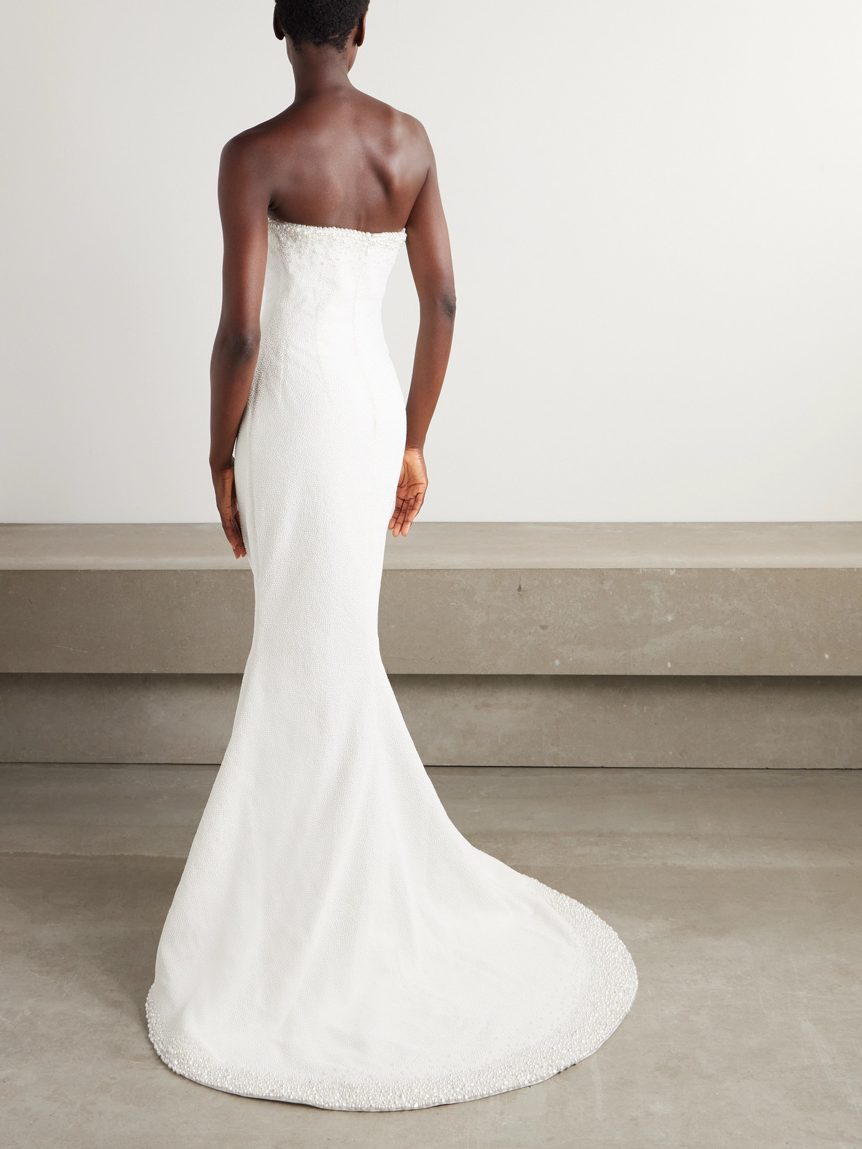 Clio Peppiatt Olympia Strapless Faux Pearl-embellished Tulle Gown In Ivory