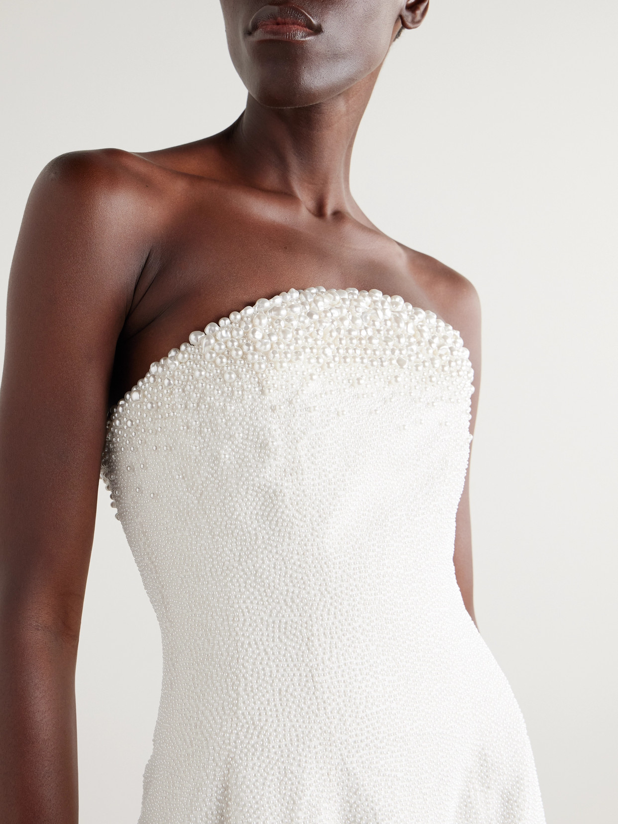 Clio Peppiatt Olympia Strapless Faux Pearl-embellished Tulle Gown In Ivory