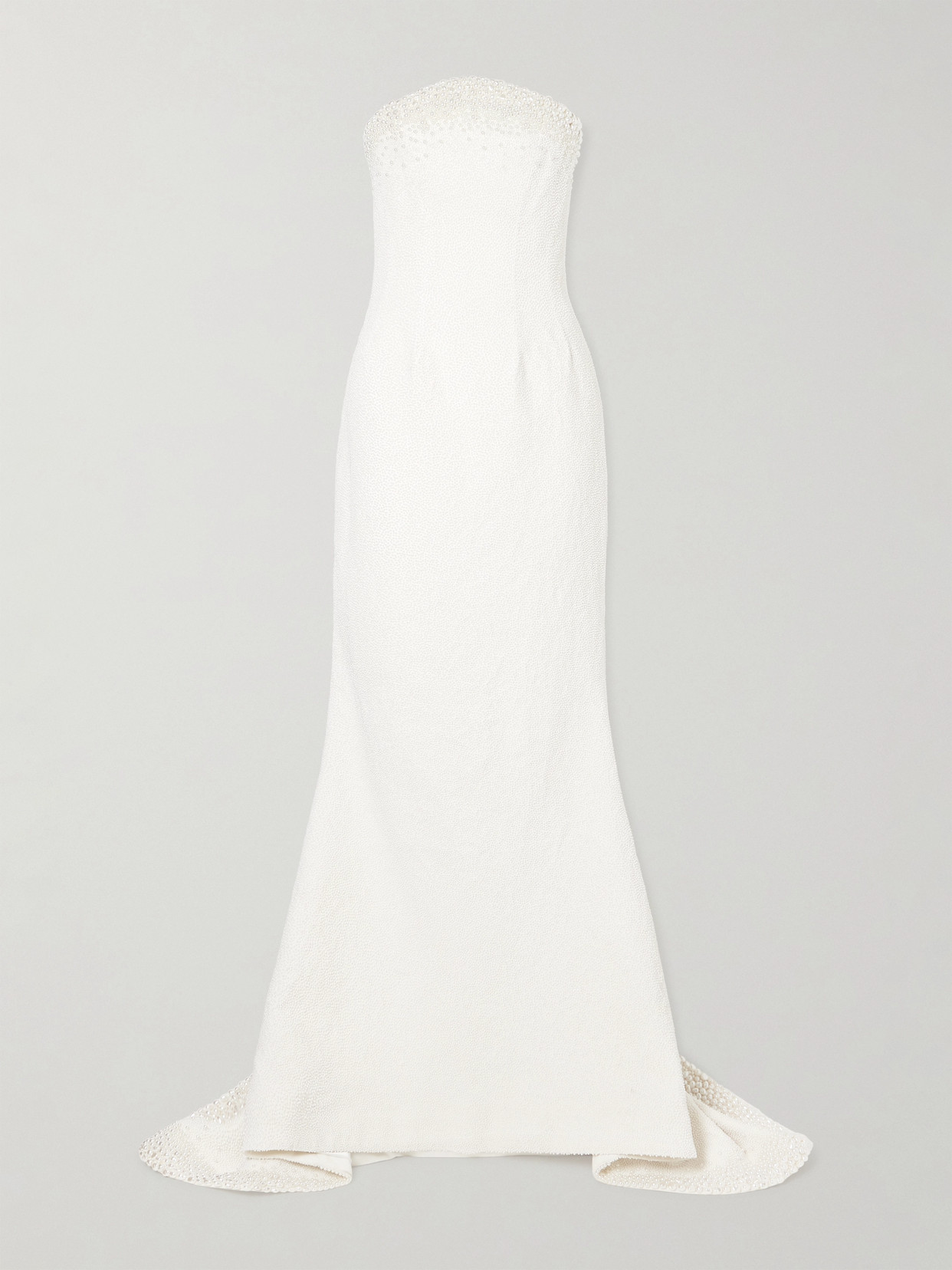 Clio Peppiatt Olympia Strapless Faux Pearl-embellished Tulle Gown In Ivory