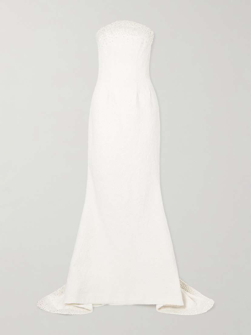 Clio Peppiatt Olympia Strapless Faux Pearl-embellished Tulle Gown