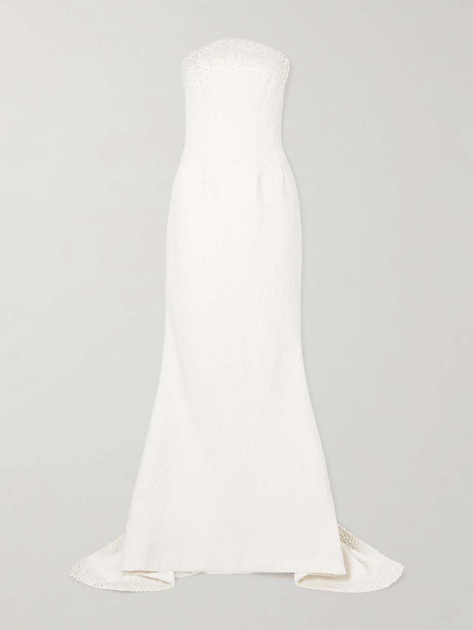 olympia strapless faux pearl-embellished tulle gown