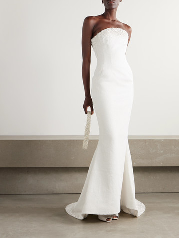 Clio Peppiatt Olympia strapless faux pearl-embellished tulle gown