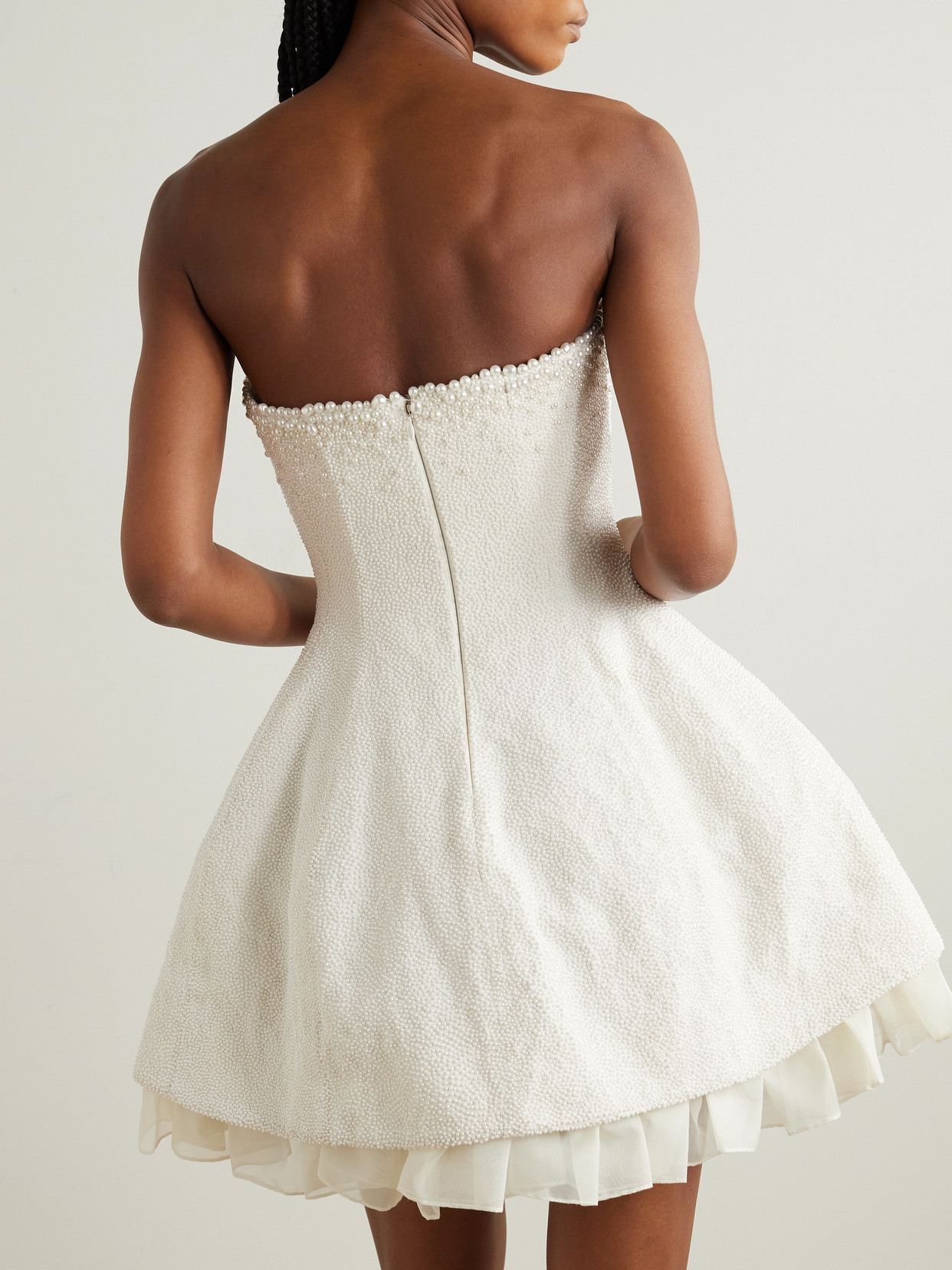 Clio Peppiatt Olympia Strapless Faux Pearl-embellished Stretch-tulle Mini Dress In Ivory