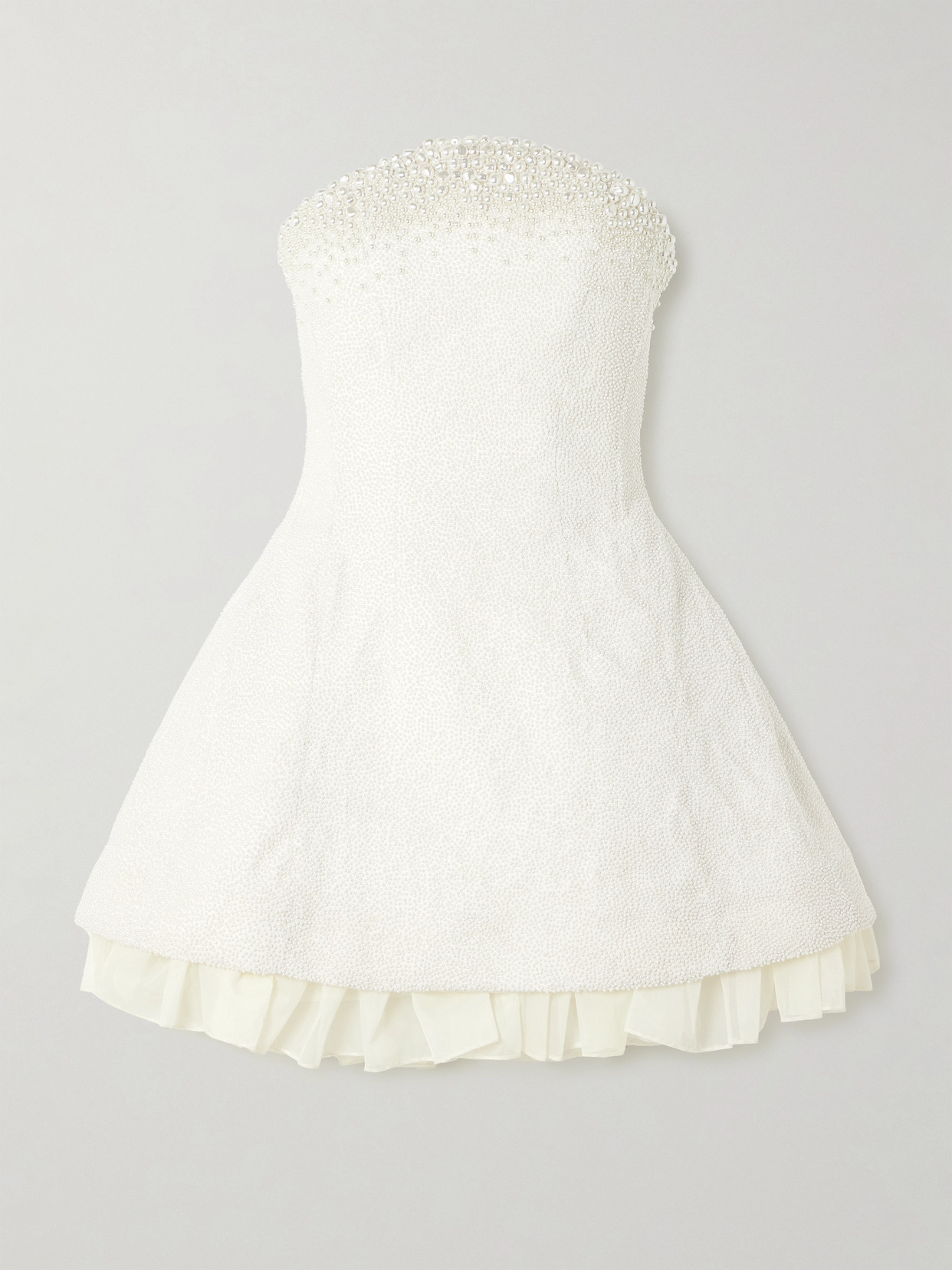 Clio Peppiatt Olympia Strapless Faux Pearl-embellished Stretch-tulle Mini Dress In Ivory