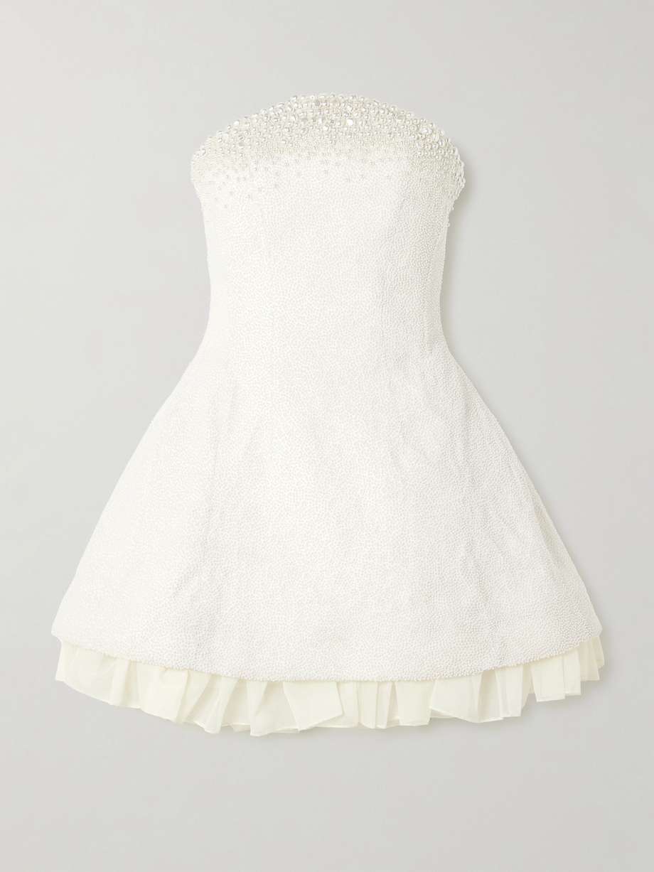 olympia strapless faux pearl-embellished stretch-tulle mini dress