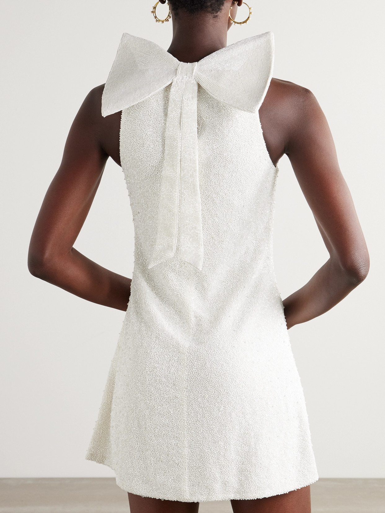Clio Peppiatt Lille Bow-embellished Stretch-tulle Mini Dress In Ivory