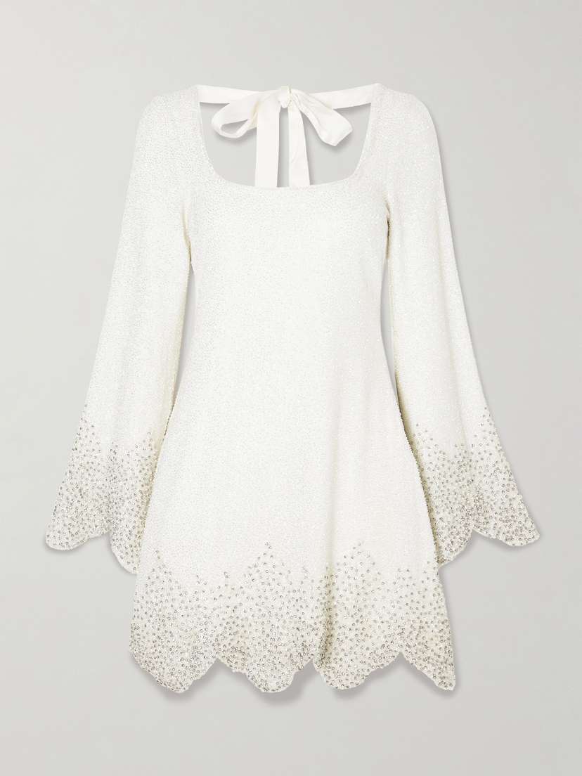 Clio Peppiatt Embellished Scalloped Stretch-tulle Mini Dress