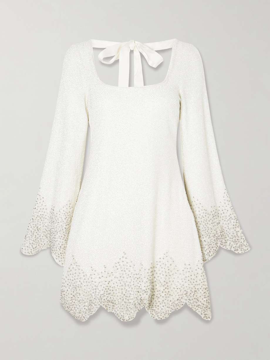 embellished scalloped stretch-tulle mini dress