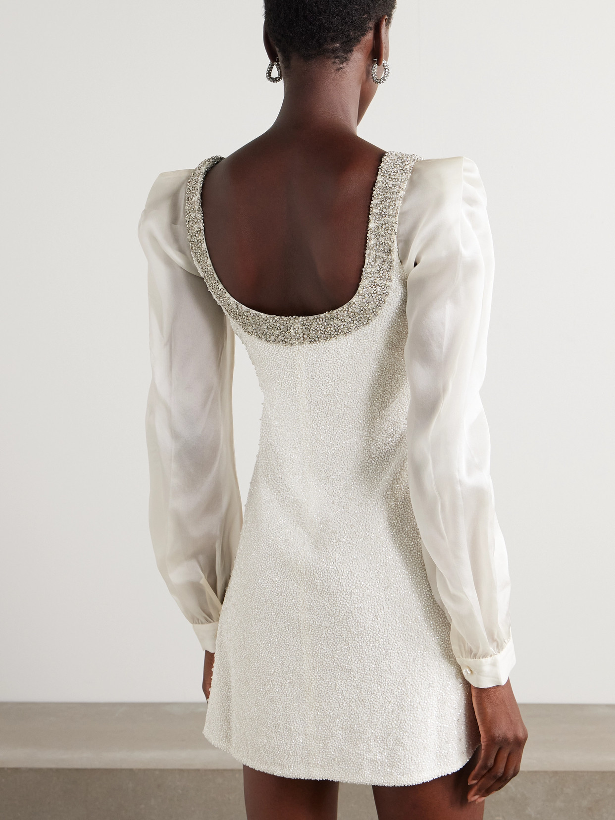 Clio Peppiatt Daisy Crystal And Bead-embellished Stretch-tulle Mini Dress In Ivory
