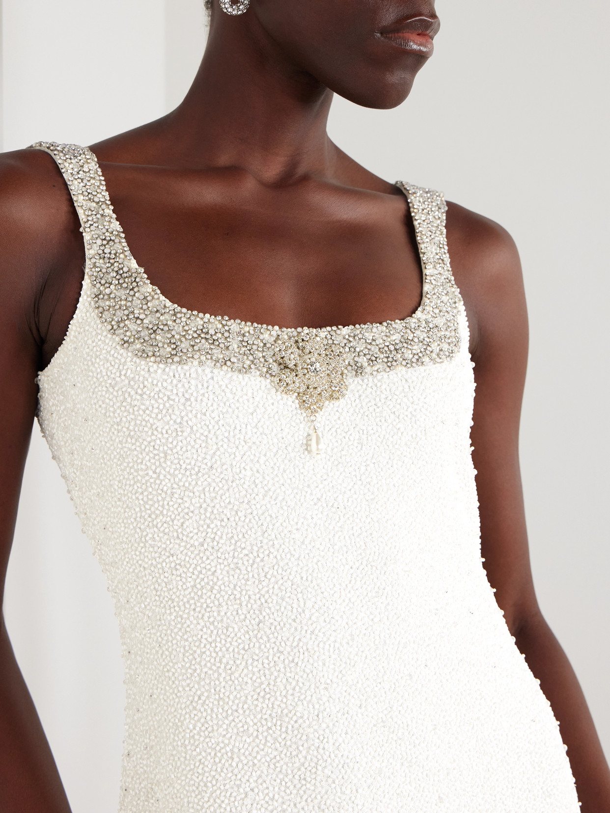 Clio Peppiatt Daisy Crystal And Bead-embellished Stretch-tulle Mini Dress In Ivory