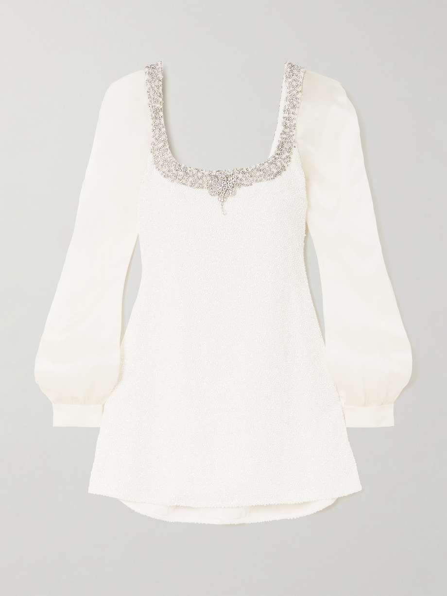 daisy crystal and bead-embellished stretch-tulle mini dress