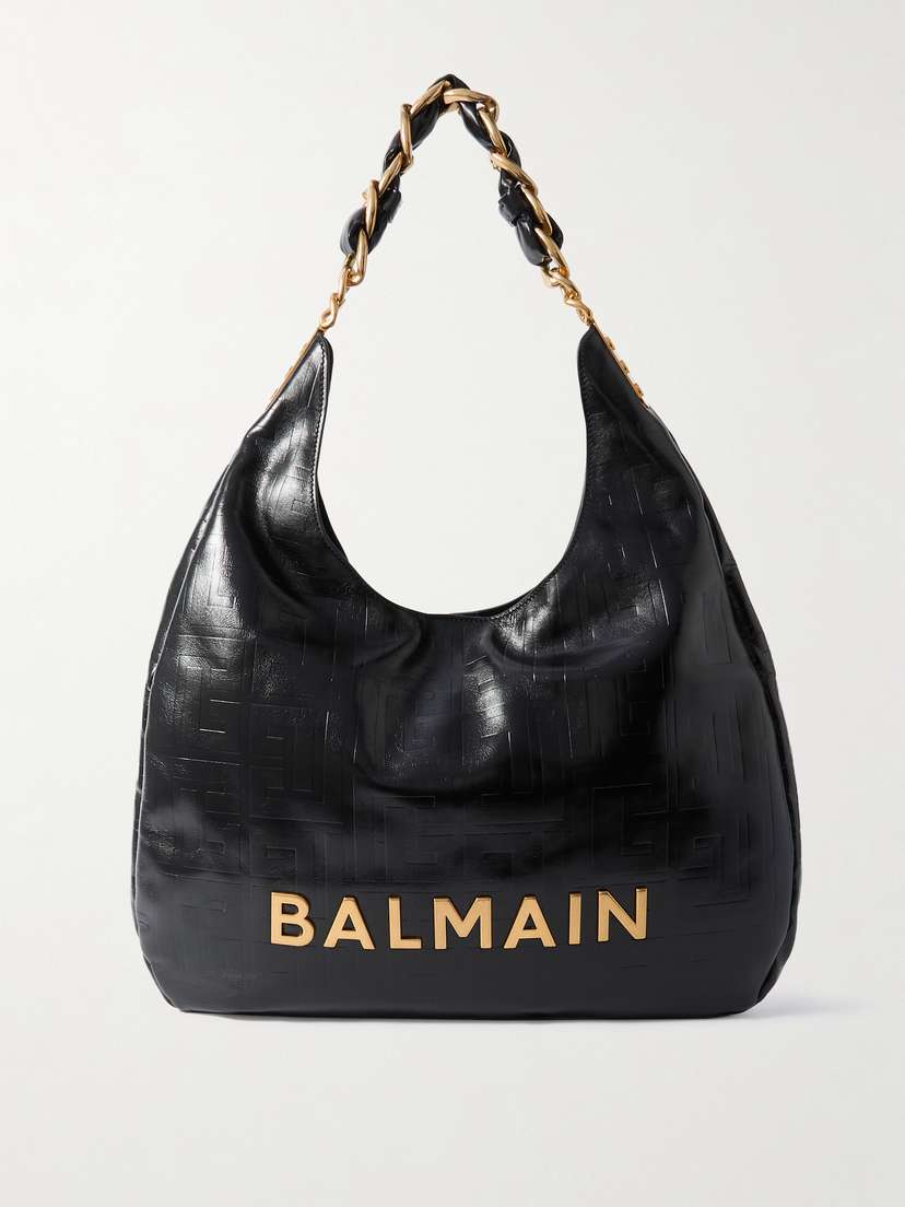 Balmain 1945 Embellished Embossed Leather Tote