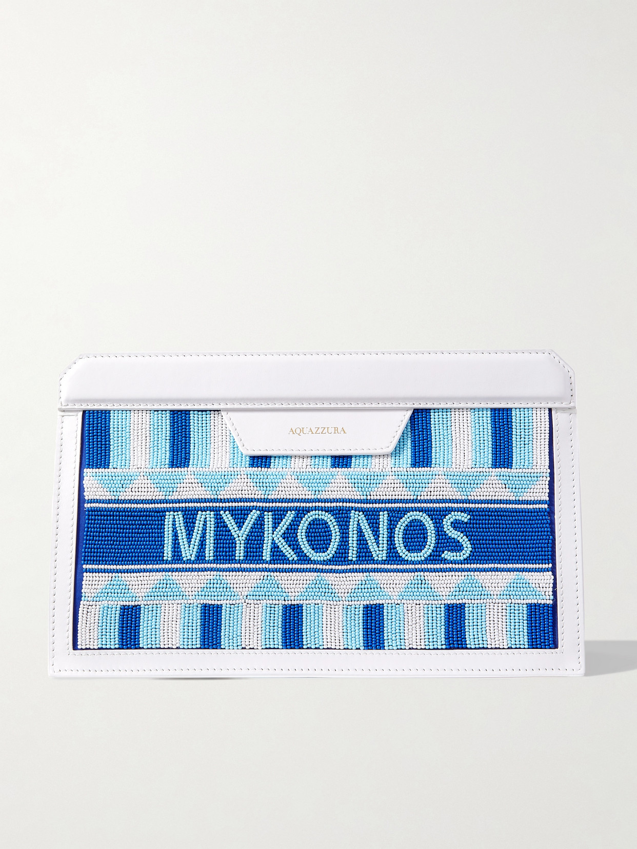 Aquazzura Mykonos Beaded Leather Clutch In White