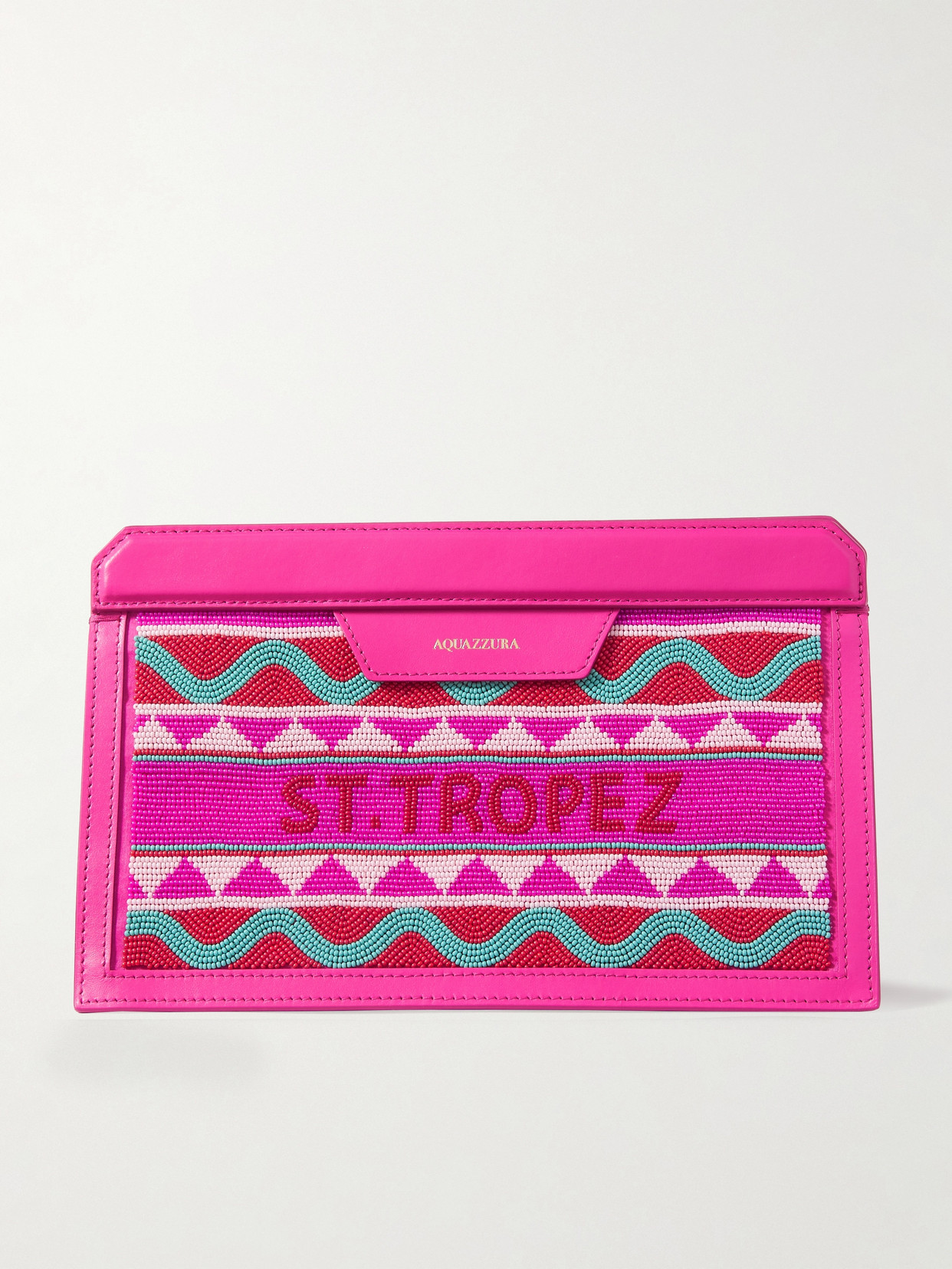 Aquazzura St. Tropez Beaded Leather Clutch In Pink