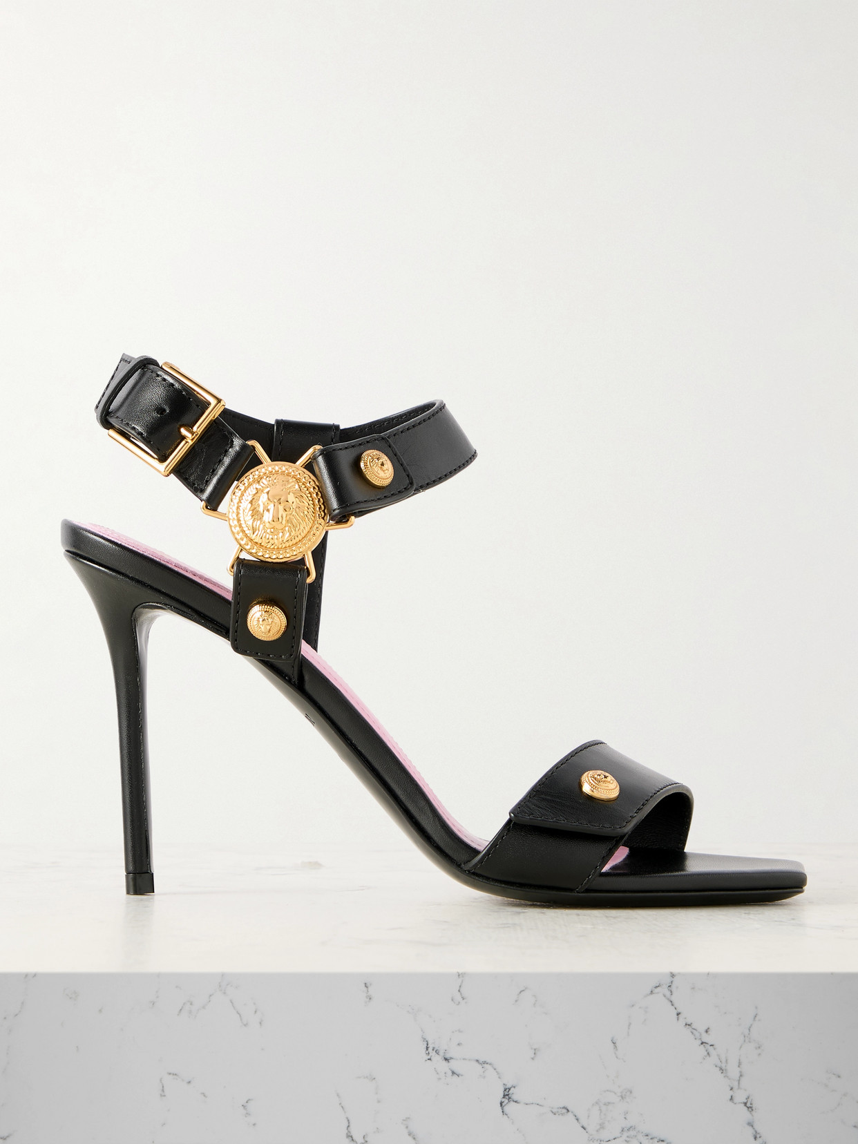 Balmain Eva Embellished Leather Sandals In Black