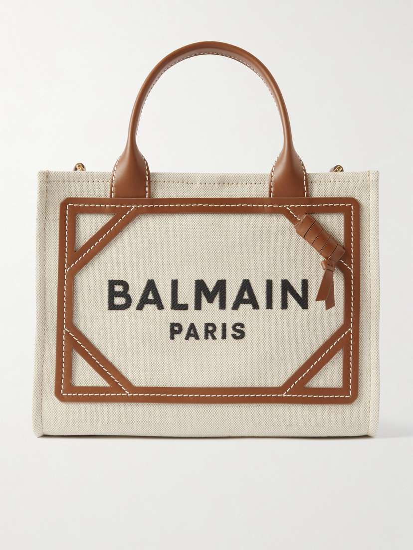 Balmain B-army Small Leather-trimmed Cotton And Linen-blend Canvas Tote
