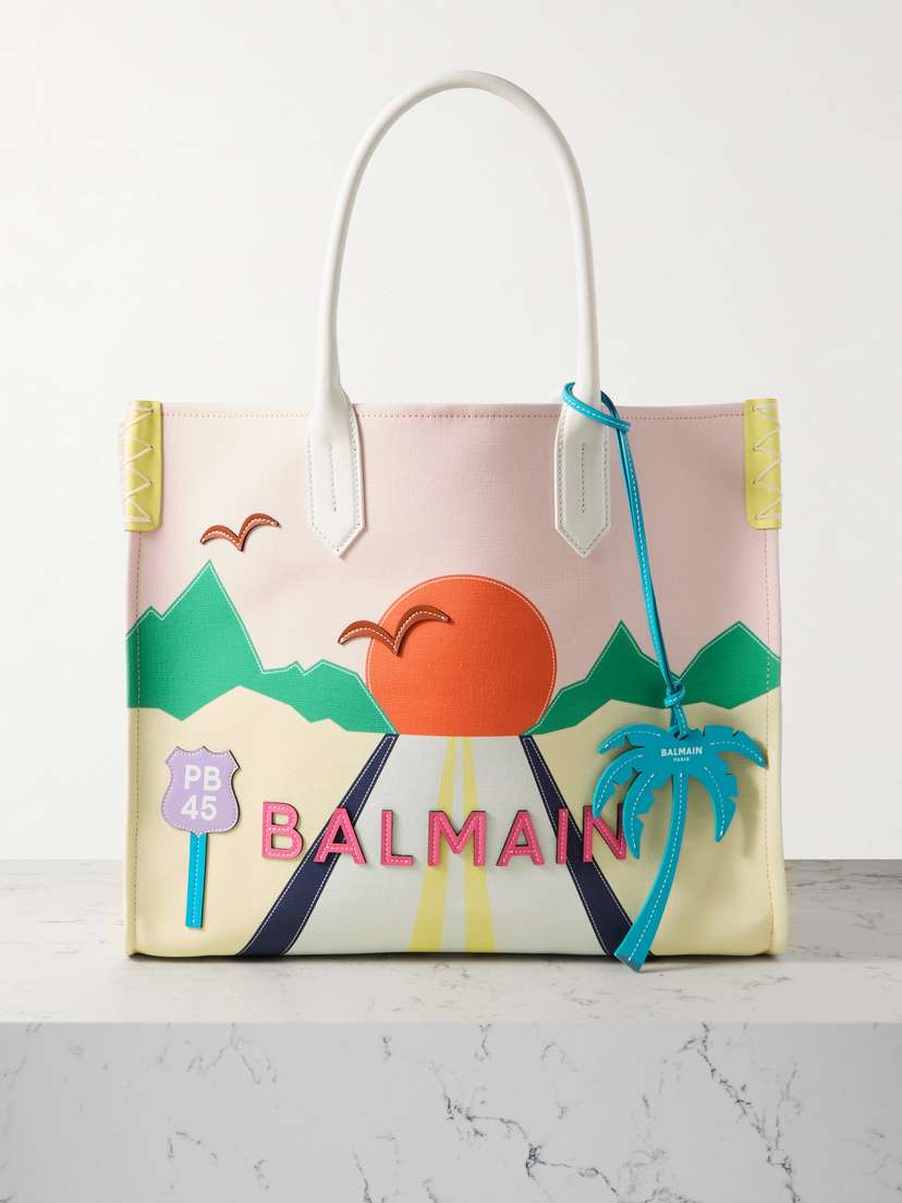 Balmain B-army Medium Leather-trimmed Canvas Tote