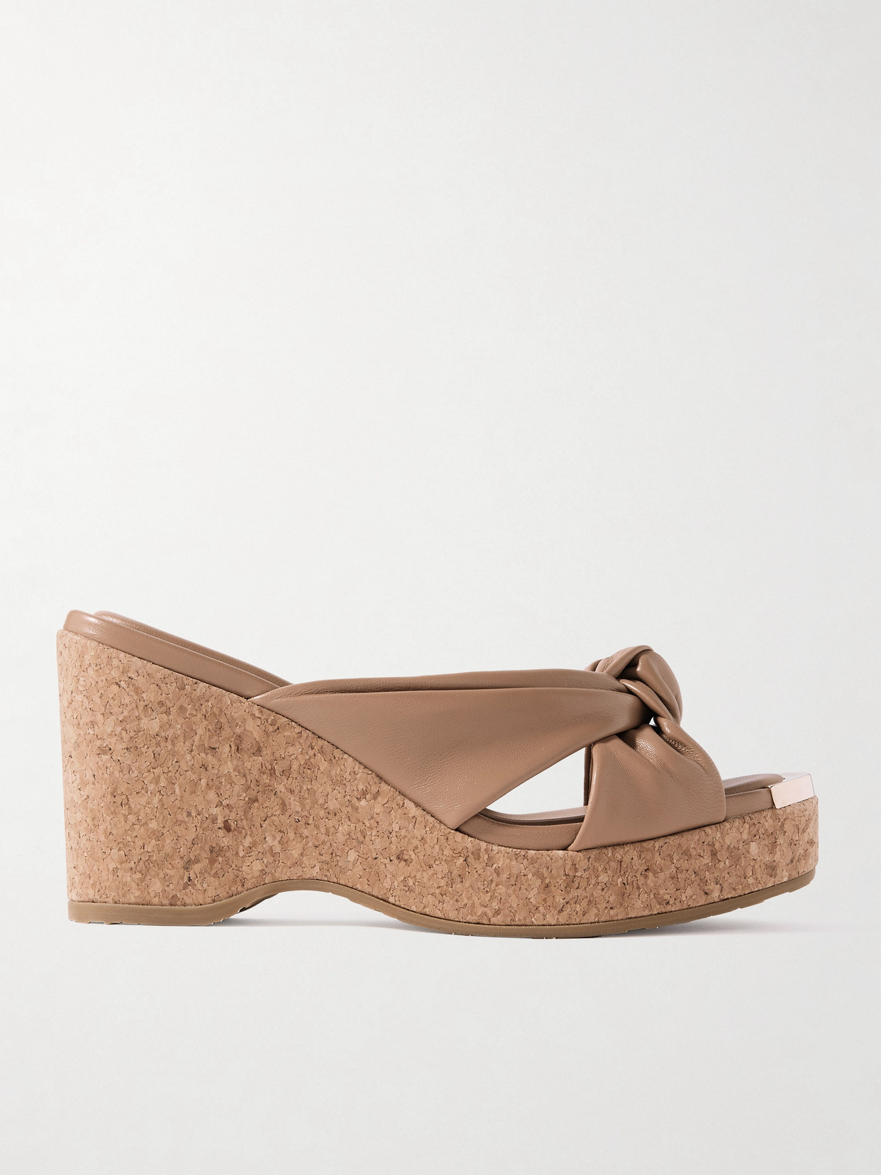 Jimmy Choo - Avenue 95 Embellished Knotted Leather Wedge Sandals - Neutrals