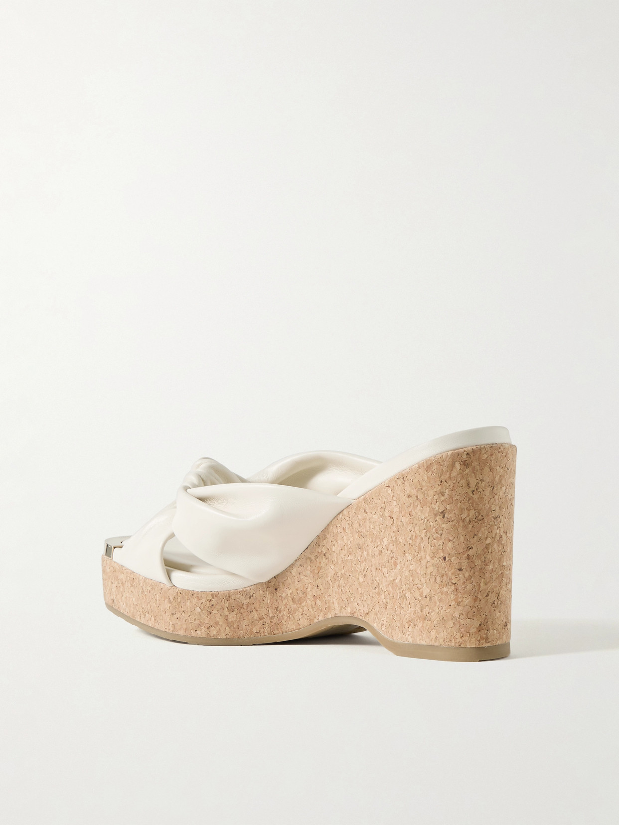 Jimmy Choo Avenue 110 Knotted Leather Platform Wedge Mules In White