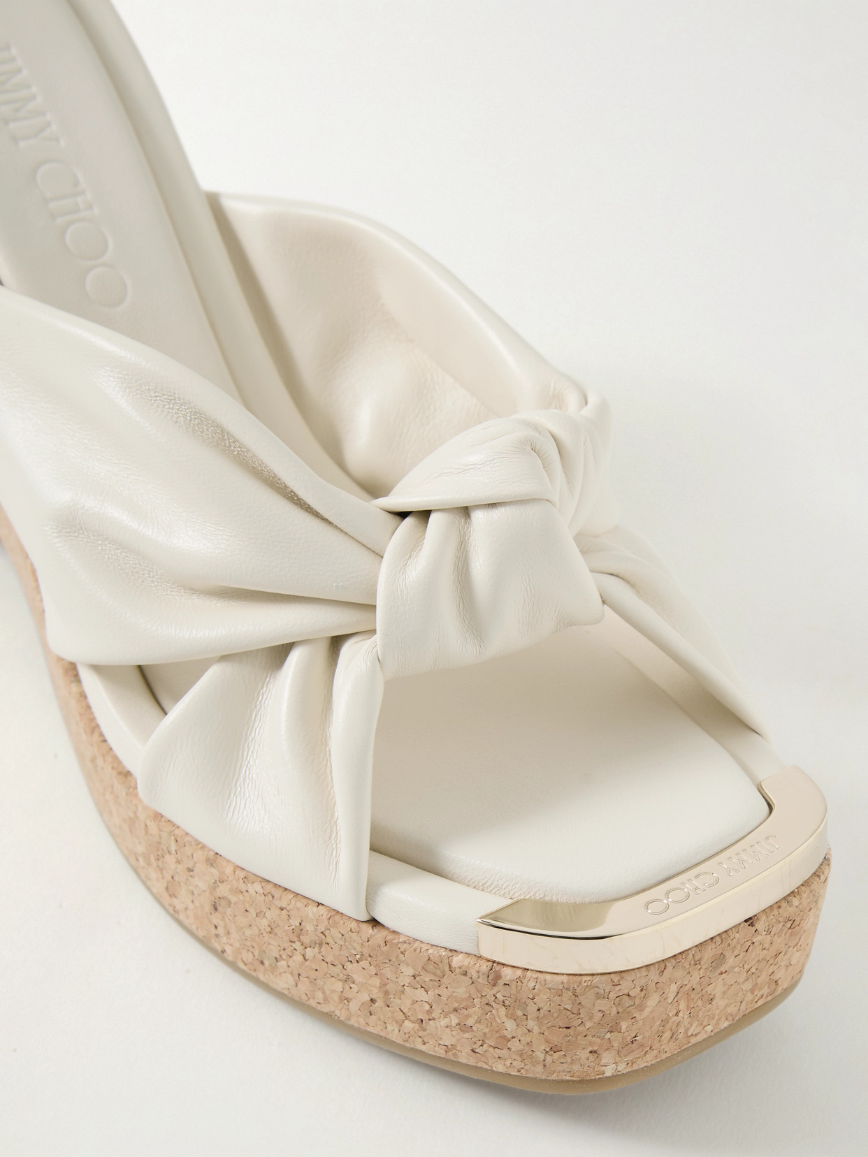 Jimmy Choo Avenue 110 Knotted Leather Platform Wedge Mules In White