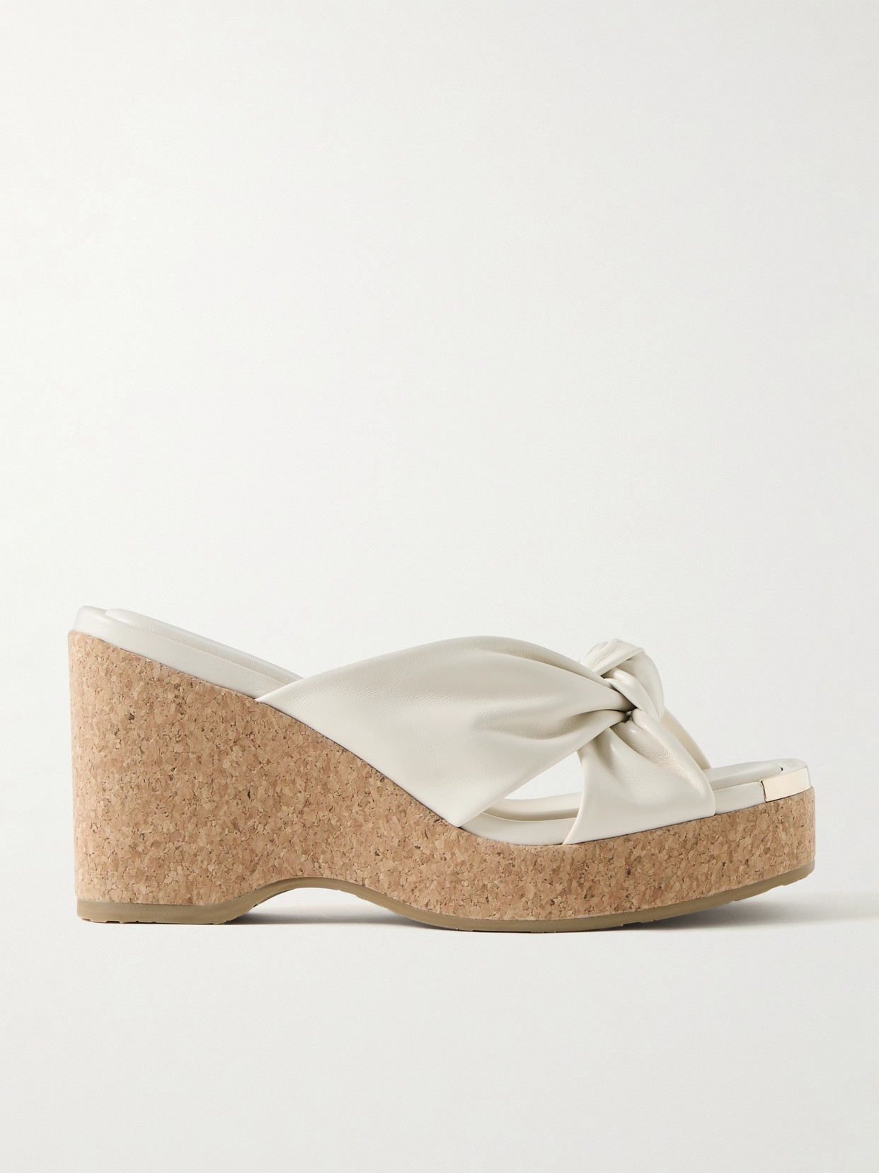 Jimmy Choo Avenue 110 Knotted Leather Platform Wedge Mules In White