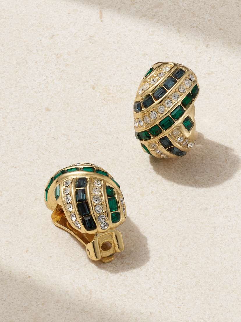 Susan Caplan Vintage Christian Dior -plated Swarovski Crystal Clip Earrings