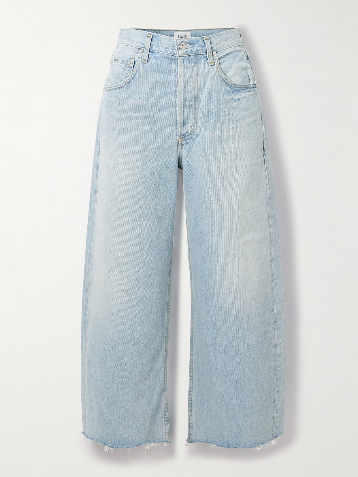 Citizens Of Humanity Ayla Cropped Frayed High-rise Wide-leg Jeans In Blue